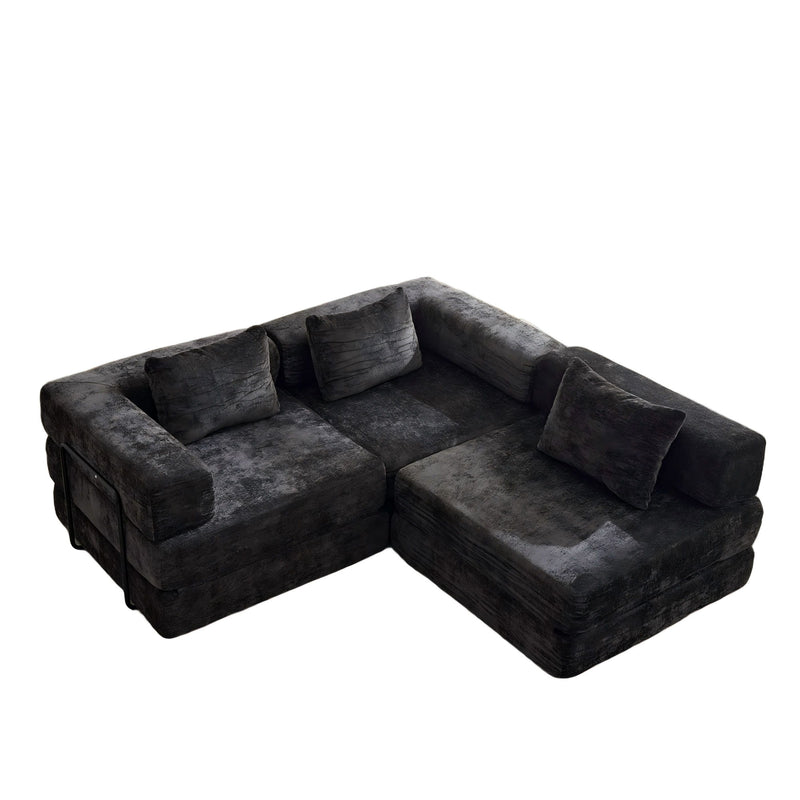 Convertible Floor Sofa Bed With Fixed Shape Frame, Boneless Modular Sectional Sofa, For Living Room - Black