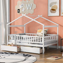Full Size Wooden House Bed with Two Drawers, White