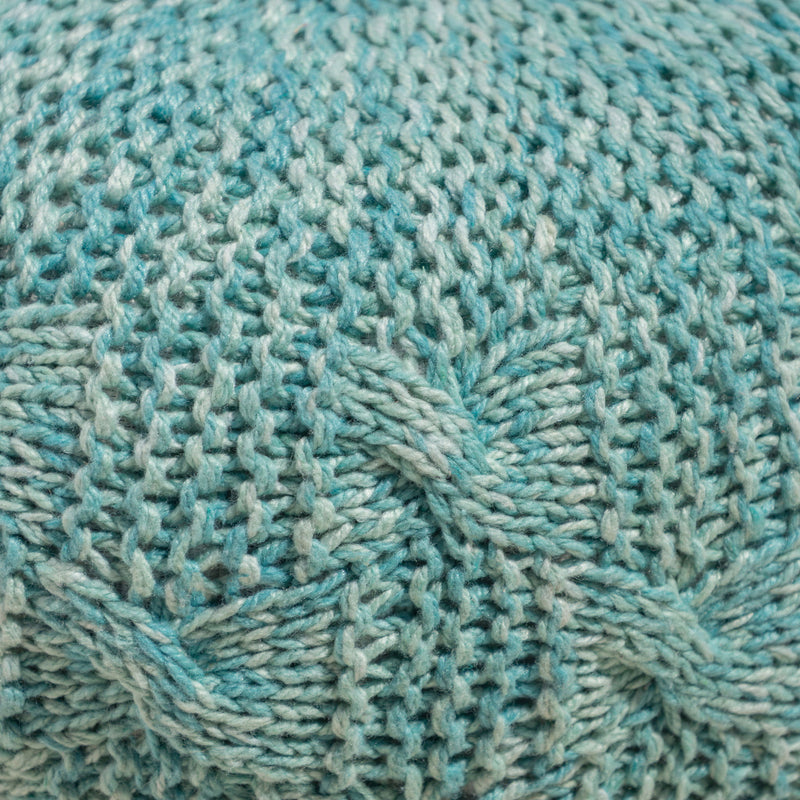 Deon - Knitted Pet Yarn Round Pouf With Classic Cable Knit Design - Aqua