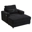 Modern Style Armchair Chaise Lounge Sofa Couch With Movable Storage Ottoman, USB Ports, Cup Holders, Phone Holder, Side Pockets