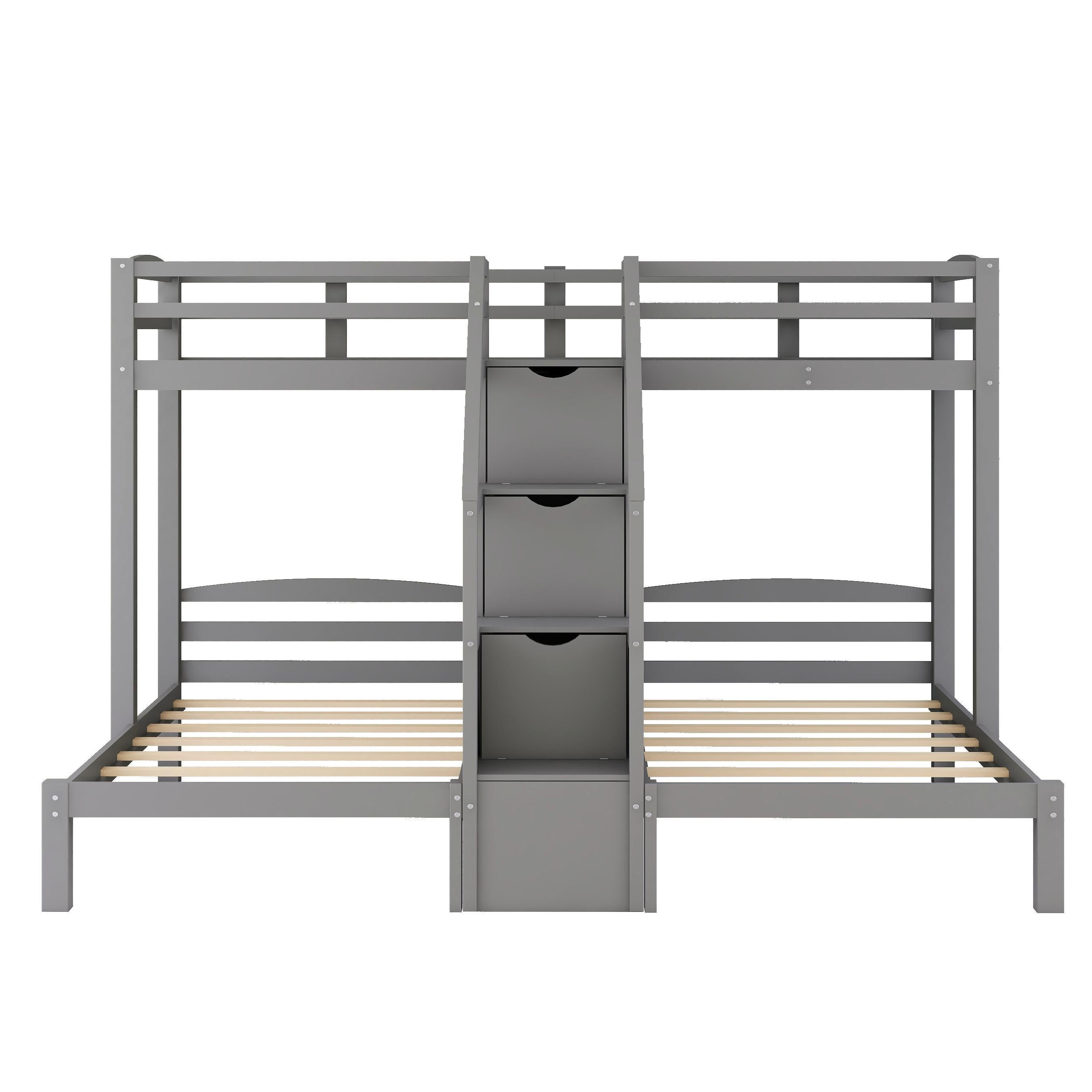 Twin over Twin & Twin Bunk Bed with Built-in Staircase and Storage Drawer,Gray - Atlantic Fine Furniture Melbourne FL