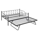 Full Size Metal Daybed with Twin Size Adjustable Trundle, Portable Folding Trundle, Black(OLD SKU:MF293730AAB)