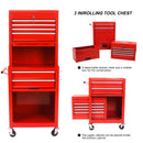 6 Drawer Lockable Tool Cabinet On Wheels, Steel Rolling Tool Chest With Detachable Toolbox