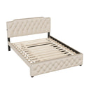 Upholstered Platform Bed With Trundle And 2 Sets Of USB Ports On Each Side, Linen Fabric