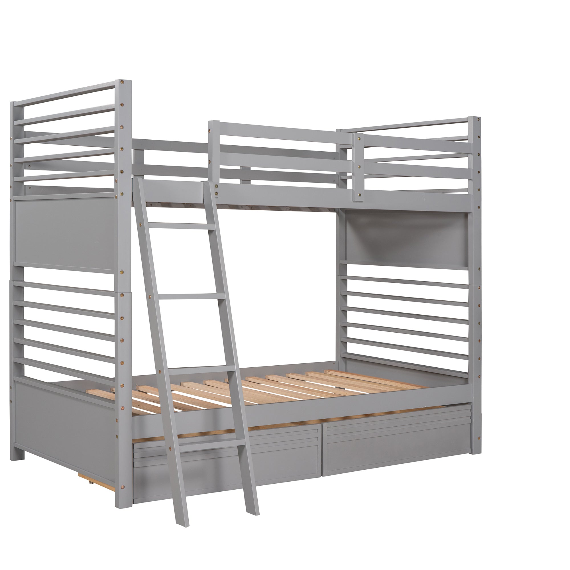 Twin over Twin Wood Bunk Bed with Two Drawers - Gray - Atlantic Fine Furniture Melbourne FL
