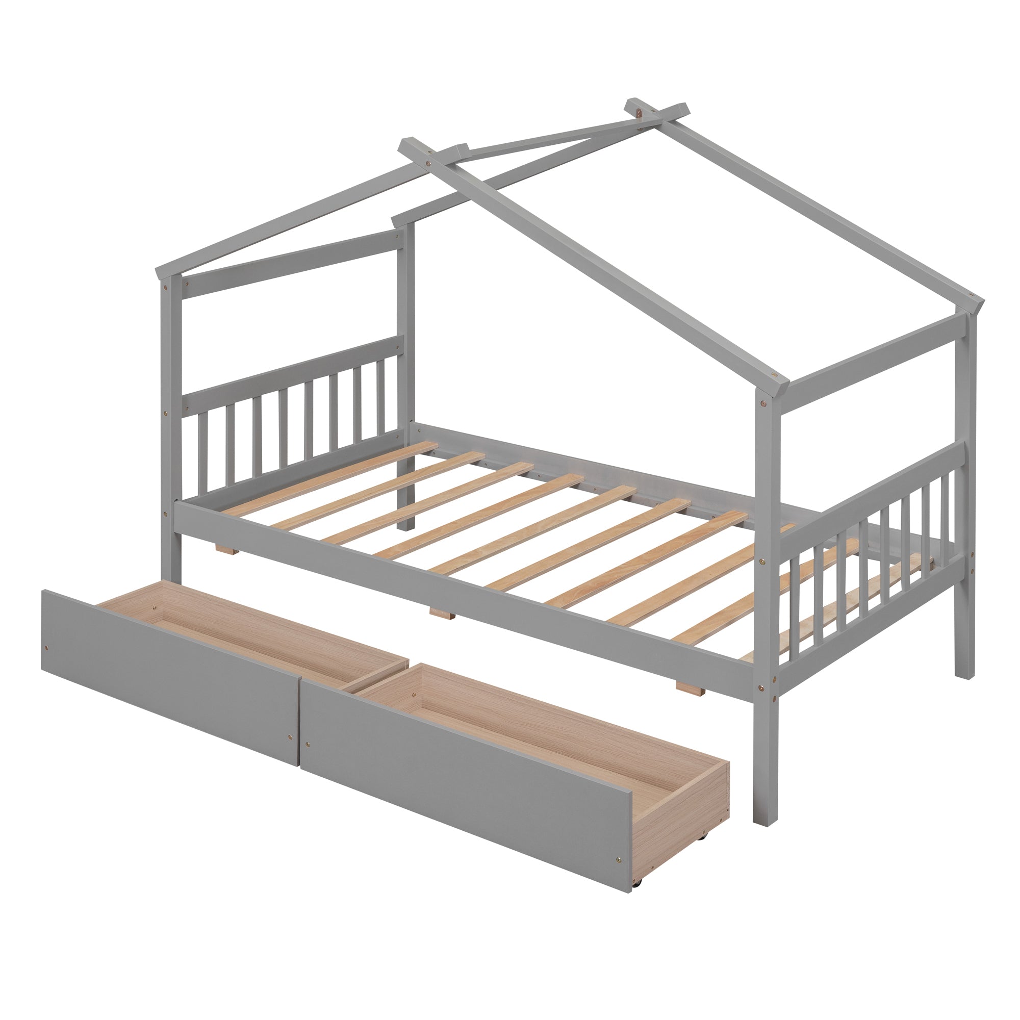 Twin Size Wooden House Bed with Drawers, Gray - Atlantic Fine Furniture Melbourne FL