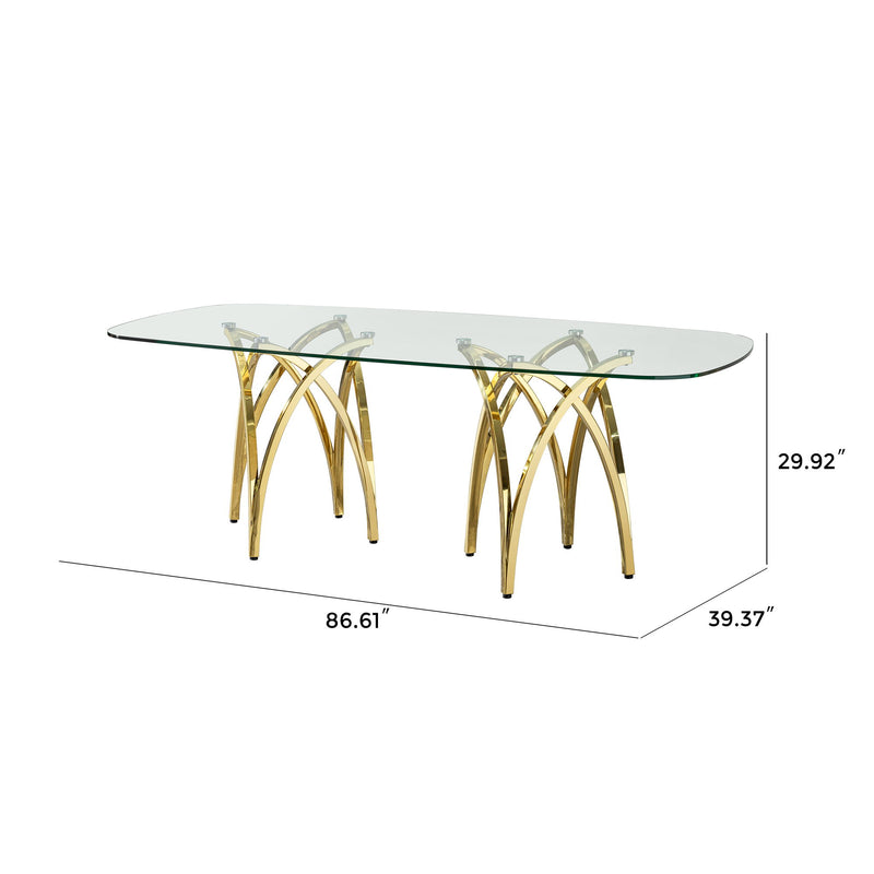 Tempered Glass Rectangular Dining Table With Stainless Steel Base - Gold