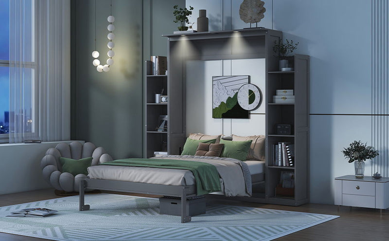 Wall Murphy Bed With Shelves And LED Lights