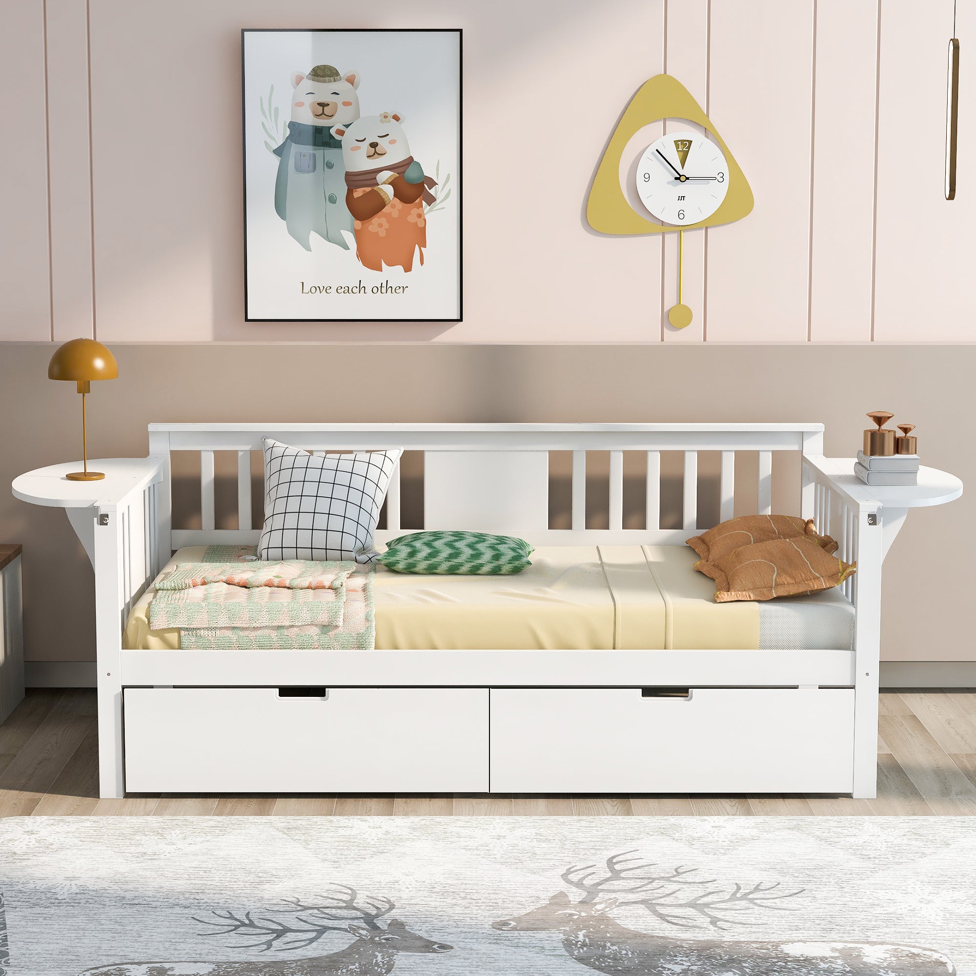 Twin size Daybed with Two Drawers, Wood Slat Support, White - Atlantic Fine Furniture Melbourne FL