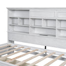 Twin Size Wood Daybed with Multi-Storage Shelves, Charging Station and 3 Drawers, Antique White