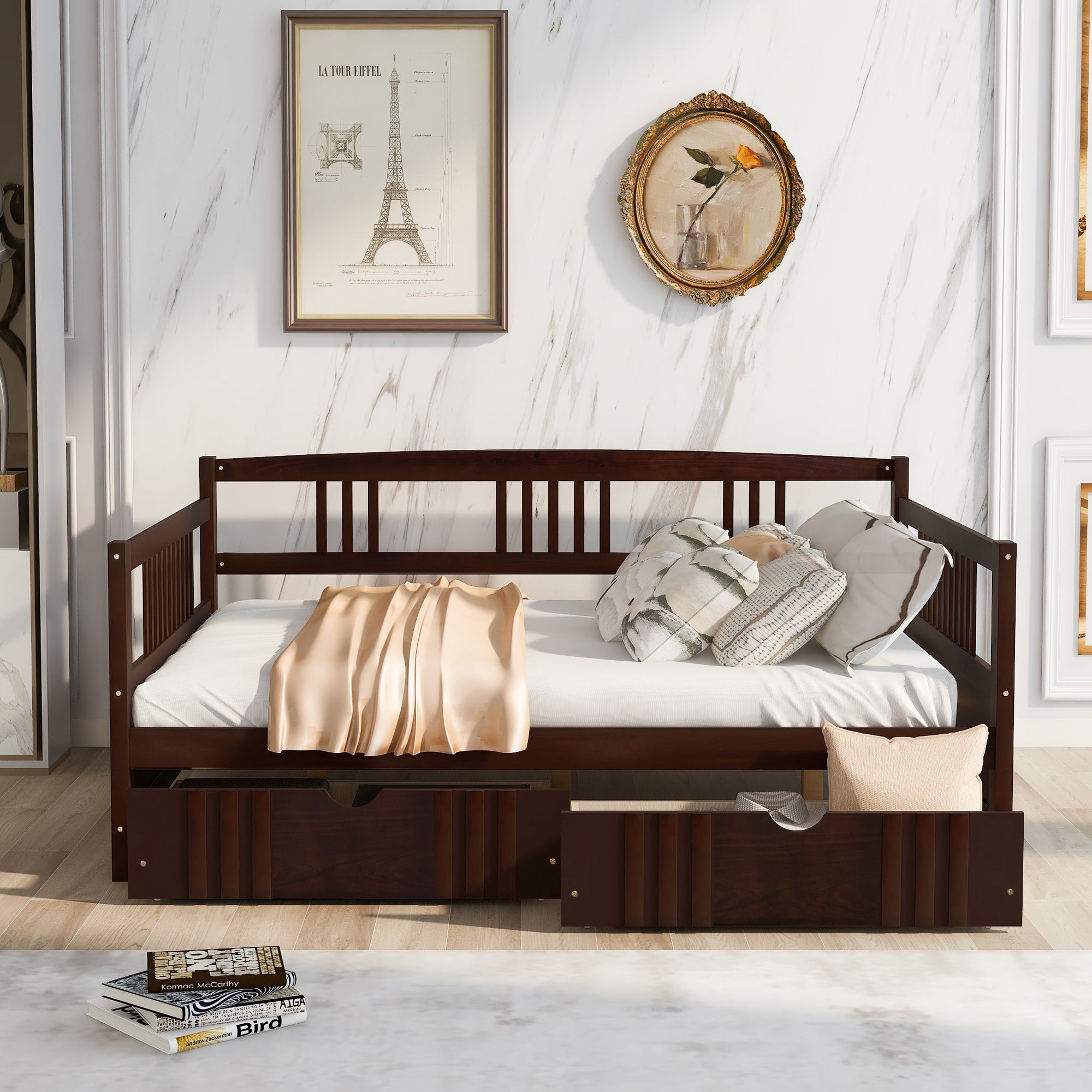 Full Size Daybed Wood Bed with Two Drawers,Espresso(OLD  SKU:LP000058AAP)