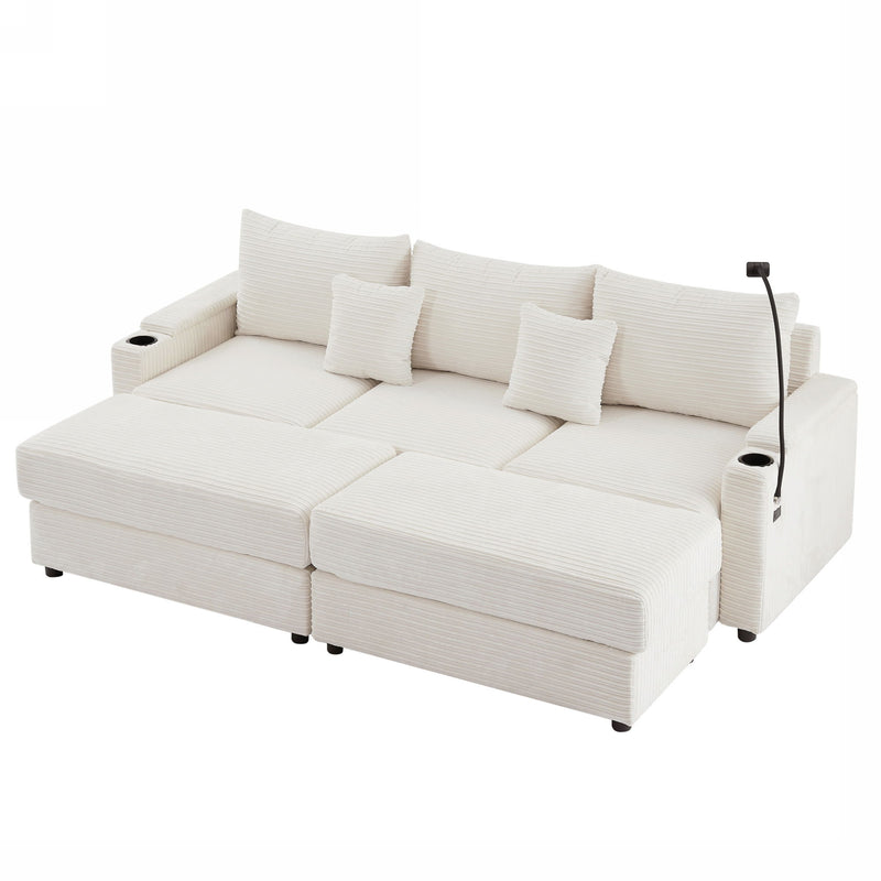 Modern Style Loveseat Sofa Sectional Sofa Couch With Storage Space, A Movable Ottoman, Two USB Ports, Two Cup Holders, A Phone Holder For Living Room