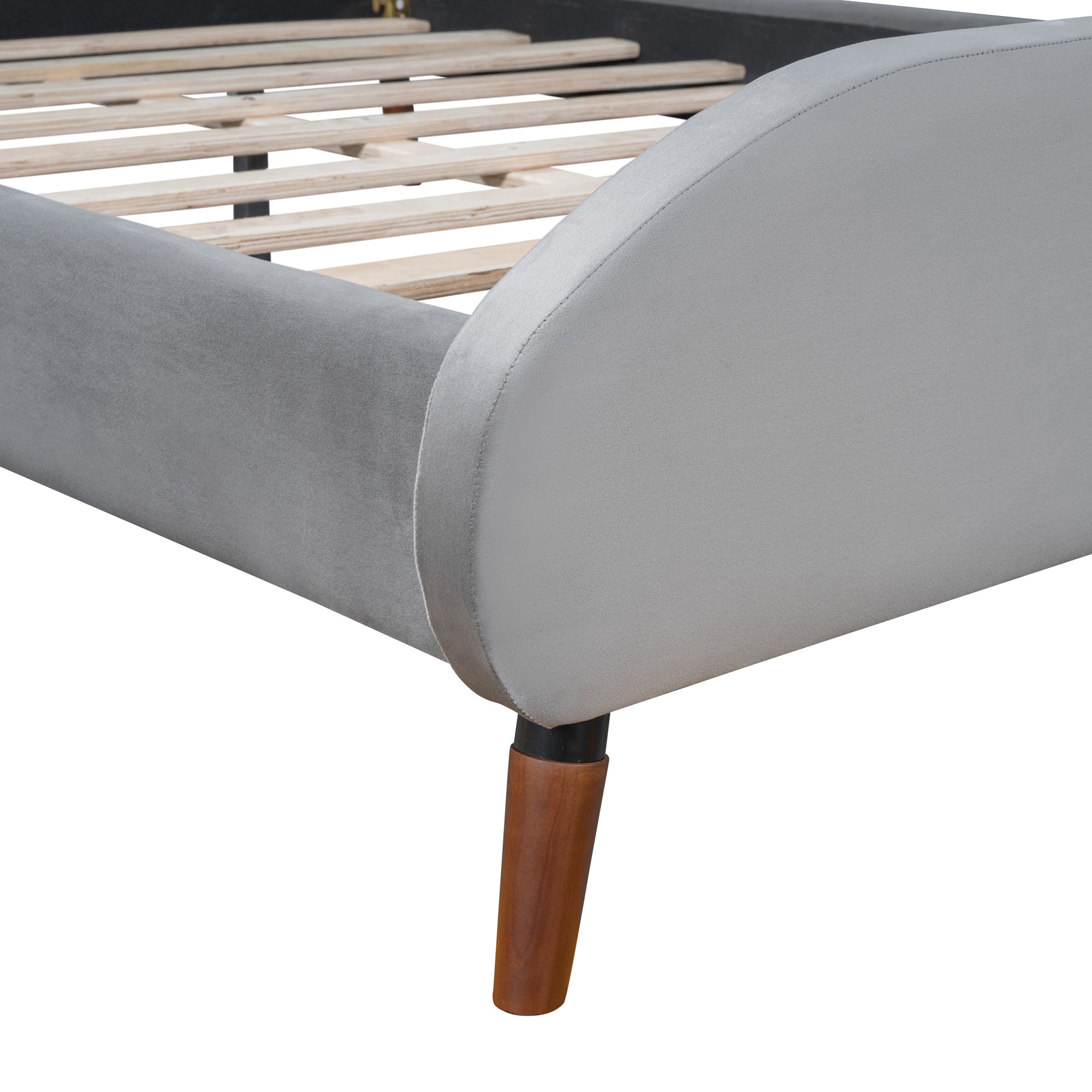 Full Size Upholstered Platform Bed with Koala-Shaped Headboard, Gray - Atlantic Fine Furniture Melbourne FL