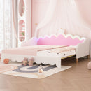 Extending Daybed With LED Lights, Modern Upholstered Princess Daybed With Crown Headboard