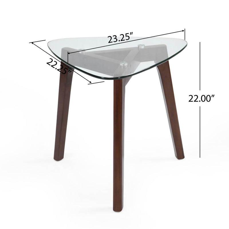 Mid Century Modern End Table With Glass Top And Solid Wood - Walnut