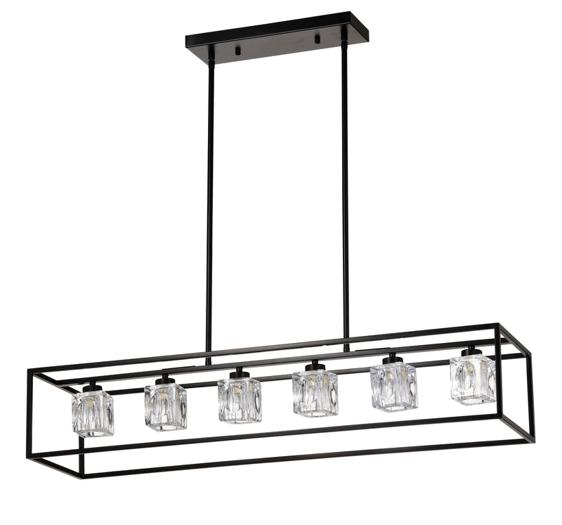 6 Light Farmhouse Chandelier, Modern Industrial Linear Rectangular Crystal Pendant Light Cage Chandelier For Dining Room, Kitchen Island, Bar, Long Table, G9*6 Bulbs Included - Matte Black