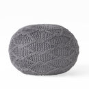Malibu - Modern Knitted Wool Round Pouf With Handcrafted Design - Charcoal