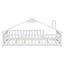 Twin House-Shaped Bedside Floor Bed with Guardrails, Slats, without Door,White