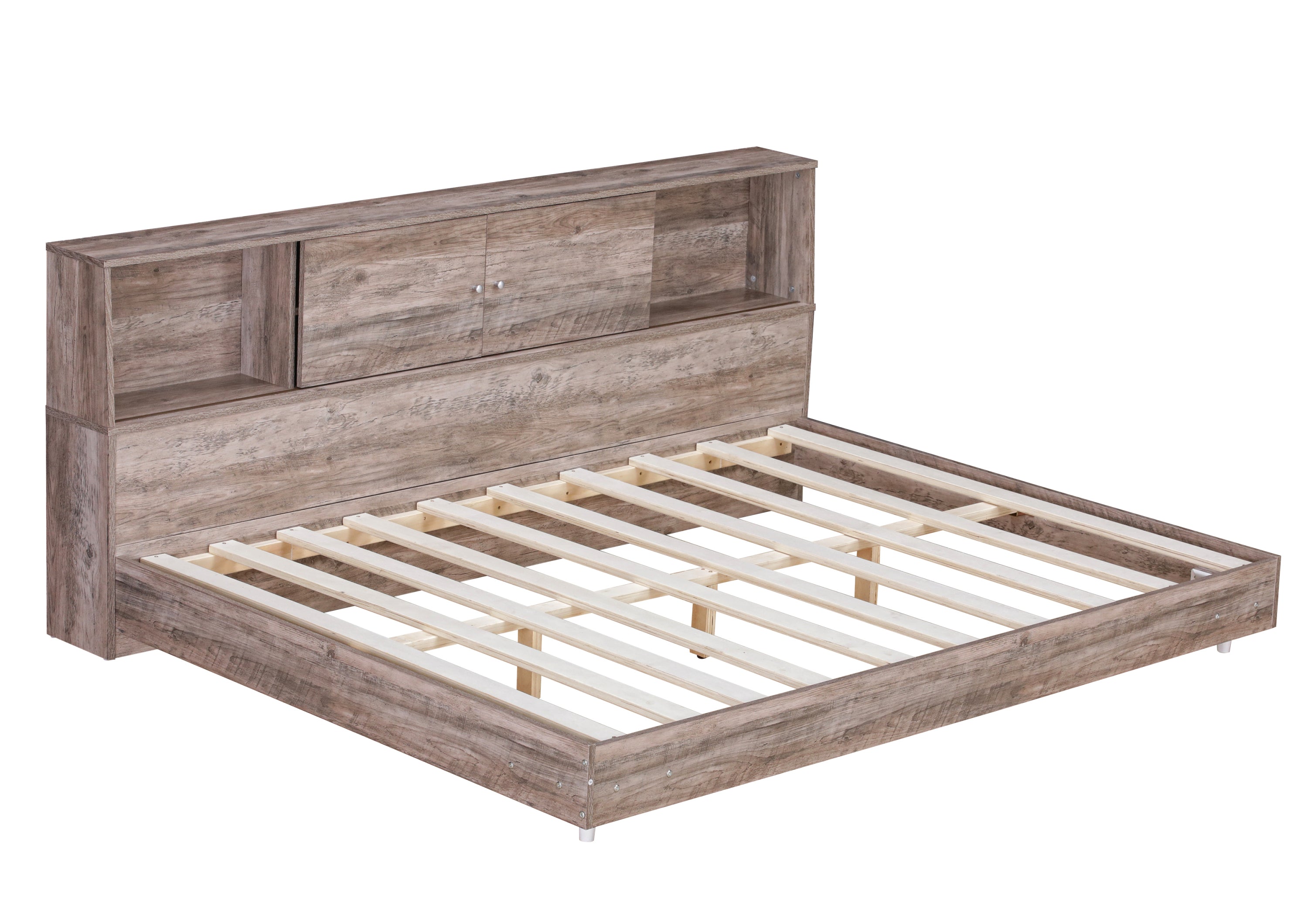 Full Size Daybed Frame with Storage Bookcases,Wood Light Oak