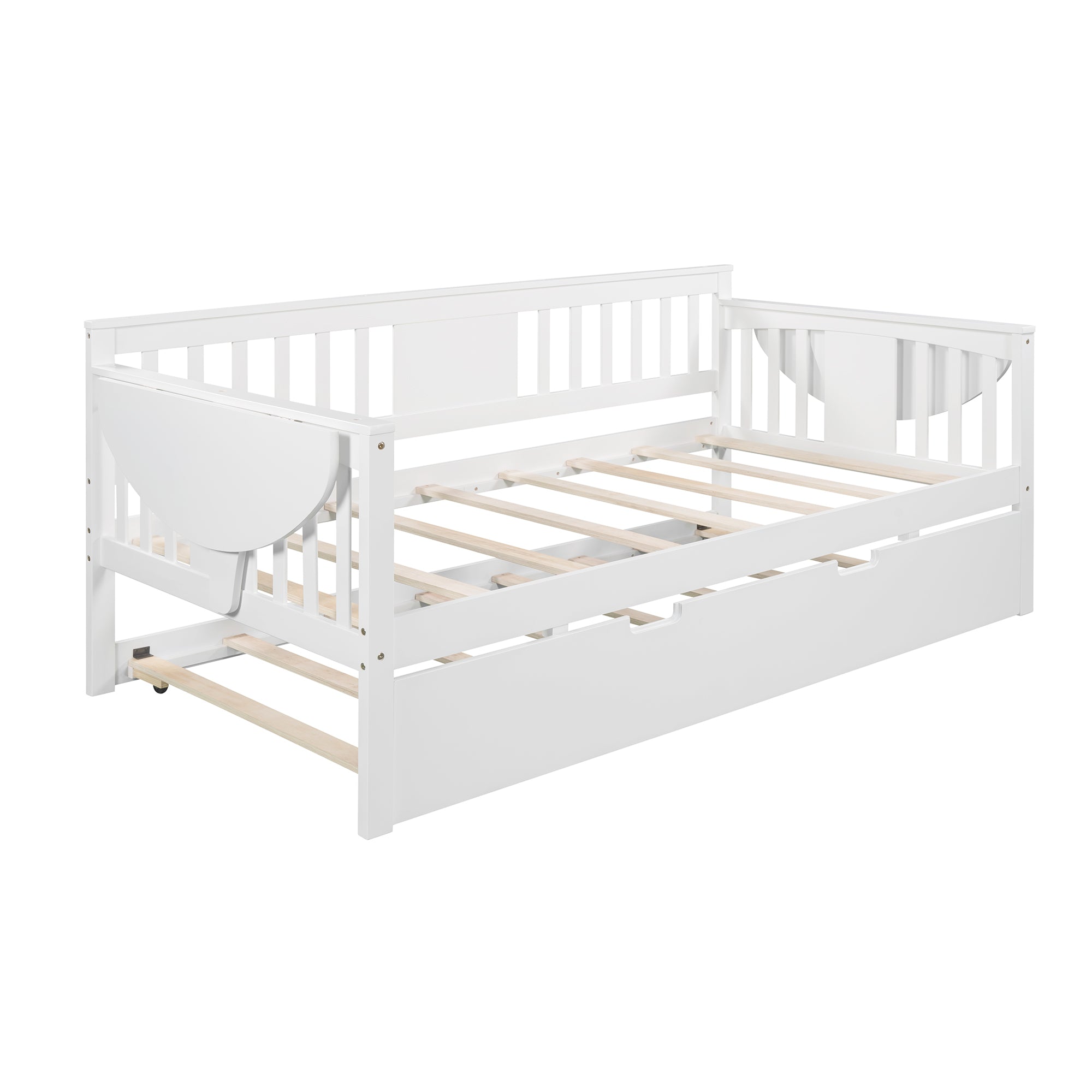 Twin Wooden Daybed with Trundle Bed  , Sofa Bed for Bedroom Living Room, White - Atlantic Fine Furniture Melbourne FL