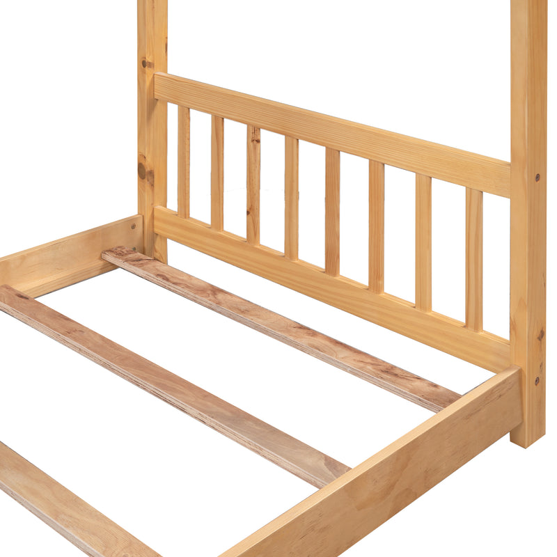 Twin Size House Platform Bed with Headboard and Footboard,Roof Design,Natural