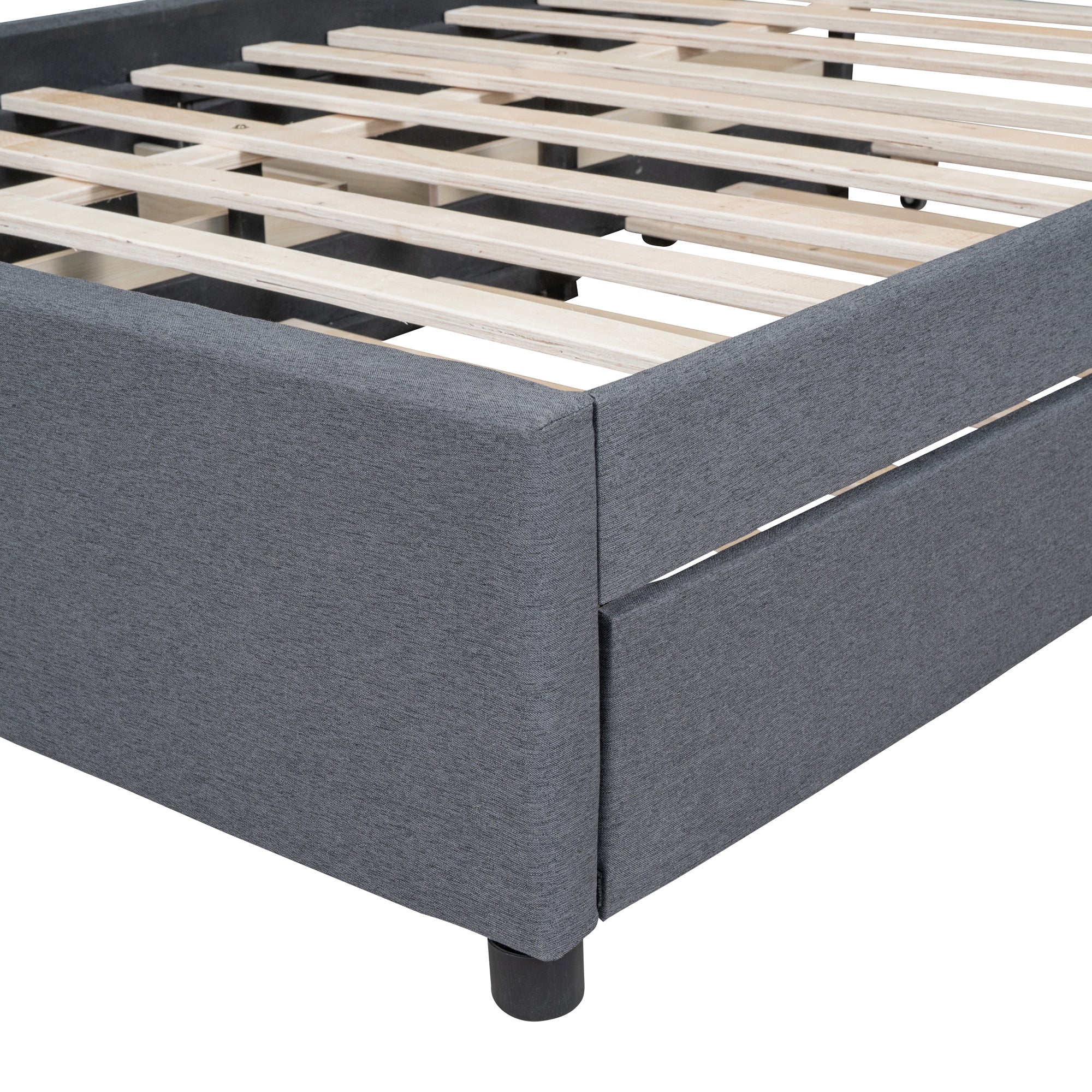 Full Size Upholstered Platform Bed with 2 Drawers and 1 Twin Size Trundle, Classic Headboard Design, Gray - Atlantic Fine Furniture Melbourne FL