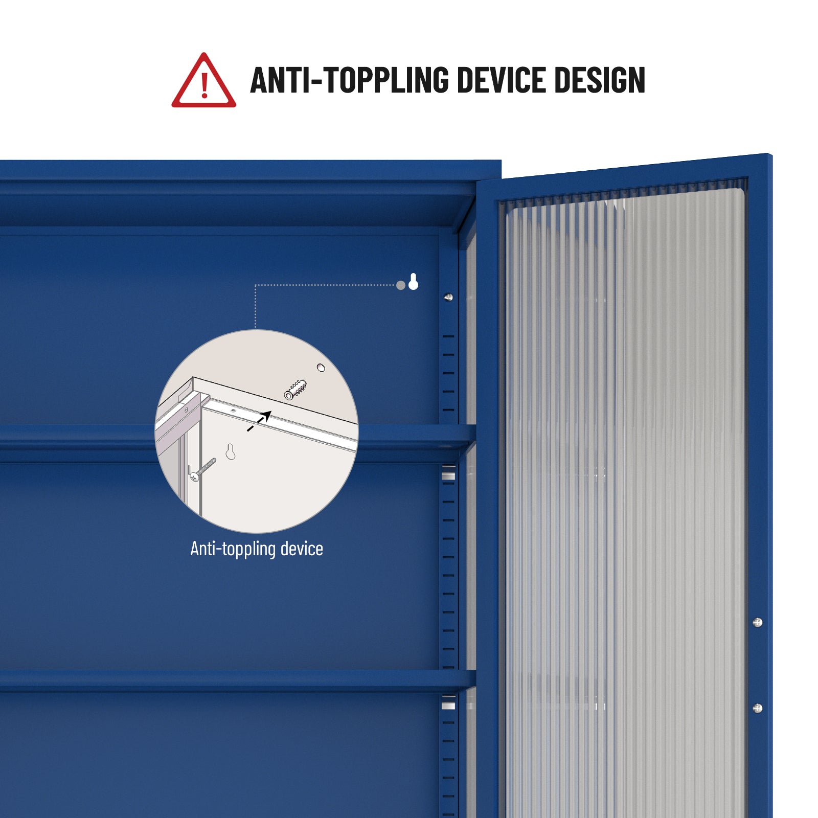 Double Glass Door Storage Cabinet with Adjustable Shelves and Feet Cold-Rolled Steel Sideboard Furniture for Living Room Kitchen BLUE