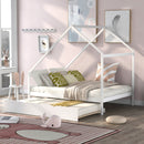 Full Size Wooden House Bed With Twin Size Trundle, White