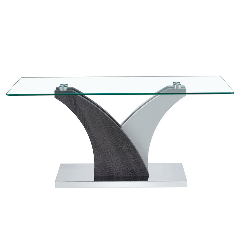 Artistic Rectangular Coffee Table With Tempered Glass Countertop