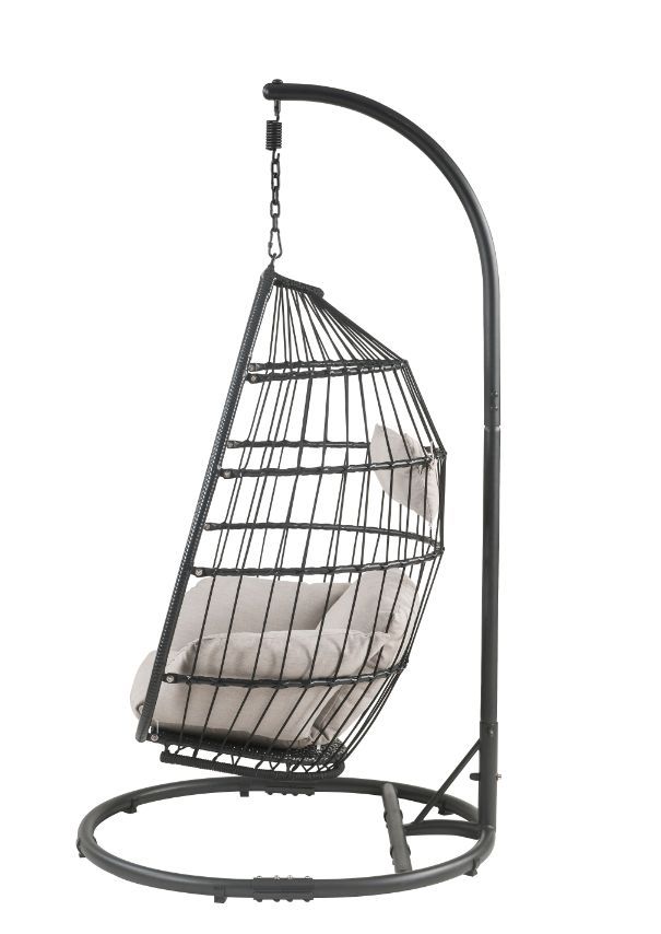 Oldi - Hanging Chair - Beige Fabric & Black Wicker