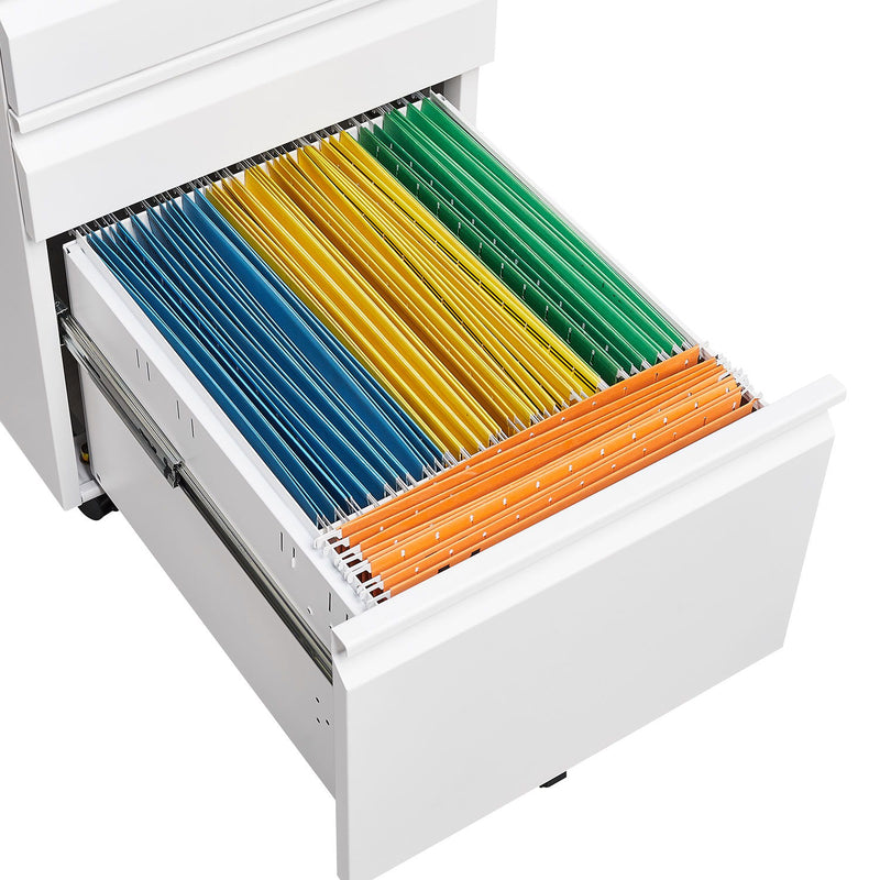 Contemporary Black 3 Drawer Mobile Filing Cabinet With Lock, Metal Office Storage For Legal / Letter Size