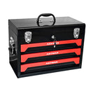 Portable 20" Steel Tool Box With 3 Drawers And Metal Latch Closure - Black / Red
