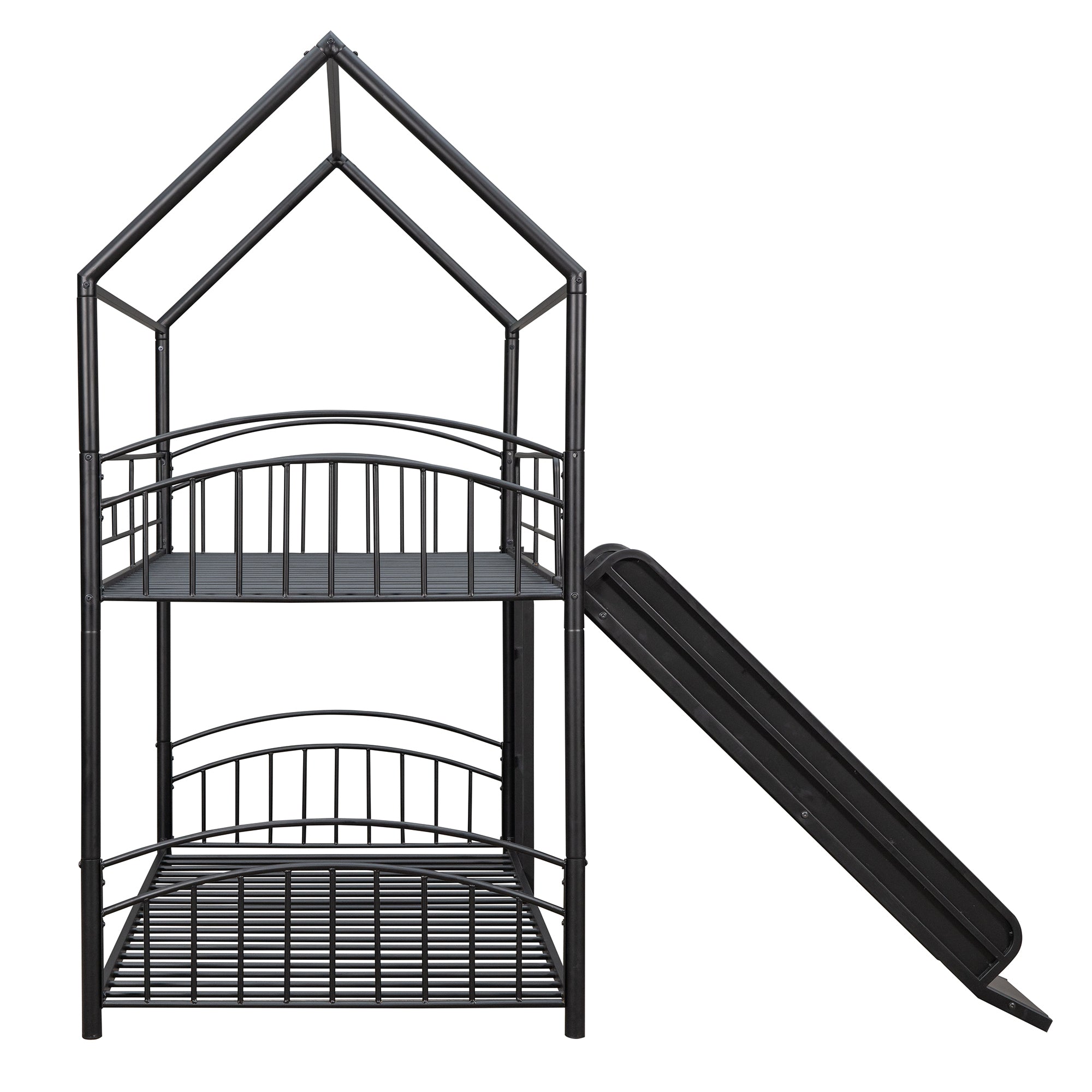 Twin Over Twin Metal Bunk Bed With Slide,Kids House Bed Black - Atlantic Fine Furniture Melbourne FL