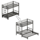 Twin Metal Pull Out Bunk Bed With Guardrail And Built In Ladder, Space Saving Convertible Frame For Bedroom - Black