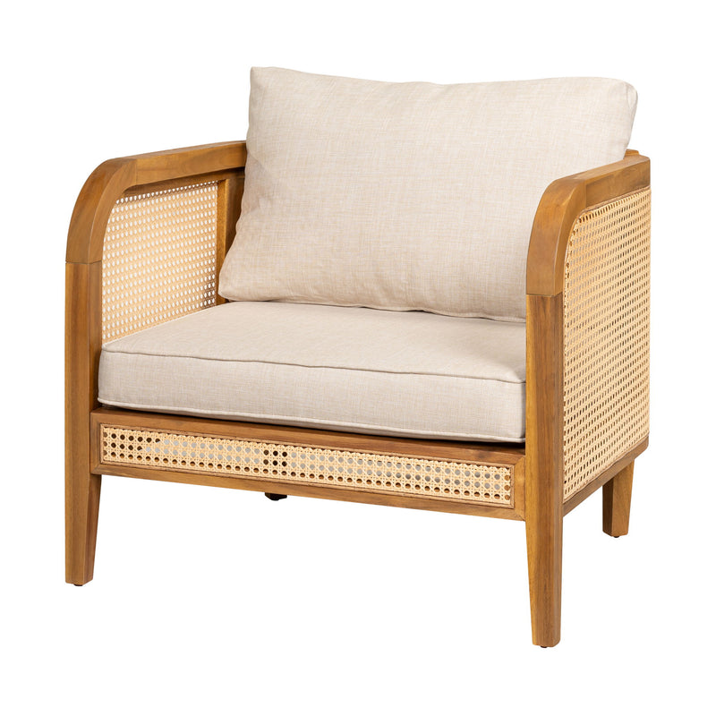 Kirkby - Bohemian Outdoor Patio Cushioned Arm Chair With Weatherproof Wooden Frame - Teak / Beige