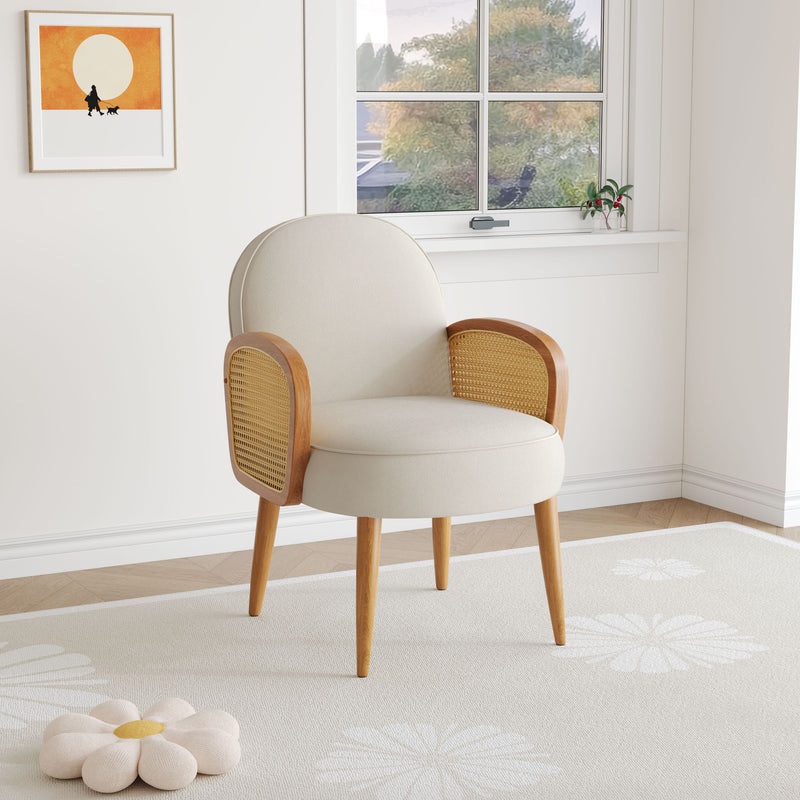 Accent Chair With Rattan Armrests And Wooden Legs Velvet For Living Room