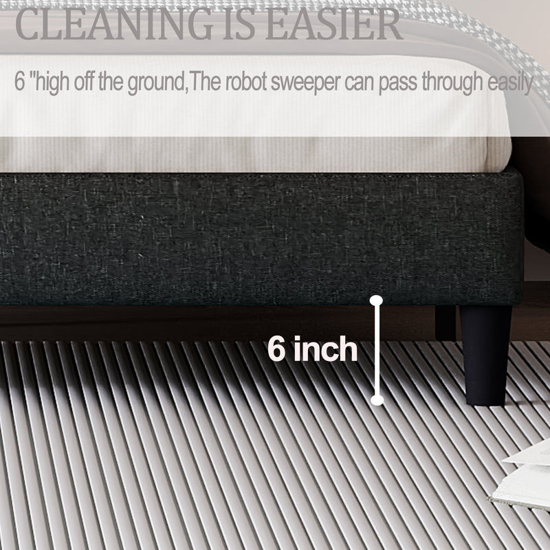 King size Panel Bed Frame with Adjustable Button-Tufted Headboard for Bedroom/Linen Upholstered/Wood Slat Support/Easy Assembly,Dark Grey