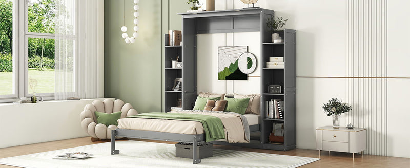 Wall Murphy Bed With Shelves And LED Lights