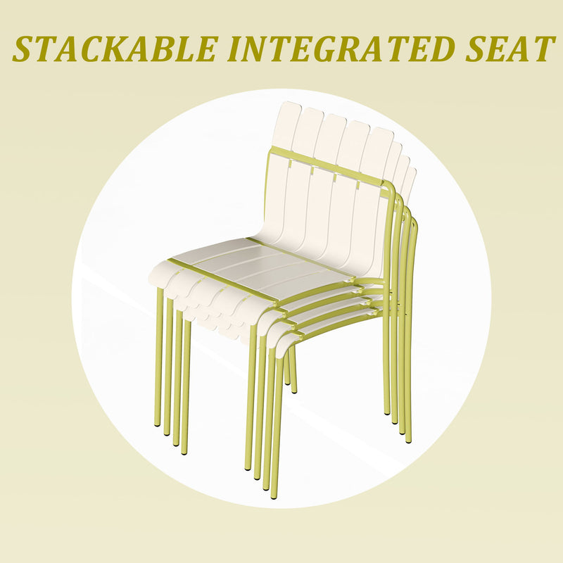 4 Piece Set Of Modern Color Block Designed Single Chairs, UV Resistant And Rust Proof - Grain Yellow / White