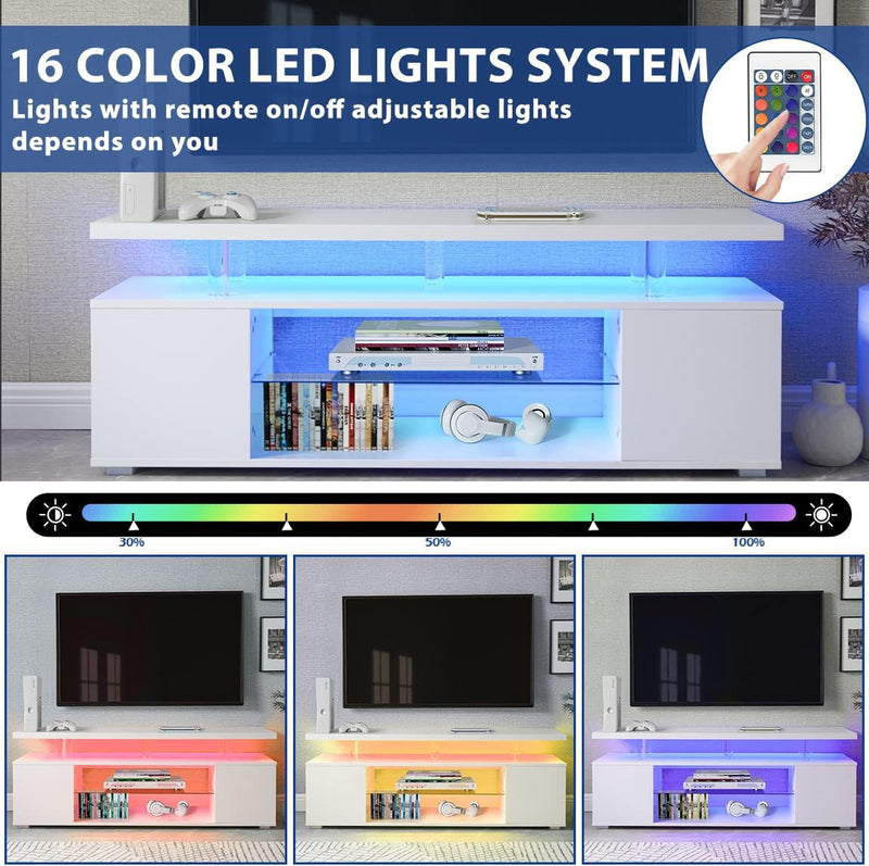 TV Stand LED Gaming Entertainment Center, Media Storage Console Table With Large Side Cabinet