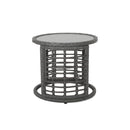 Achill - Outdoor Modern Boho Wicker Side Table With Glass Top - Gray