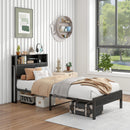 Modern Metal Platform Bed Frame With Storage Headboard And Charging Station