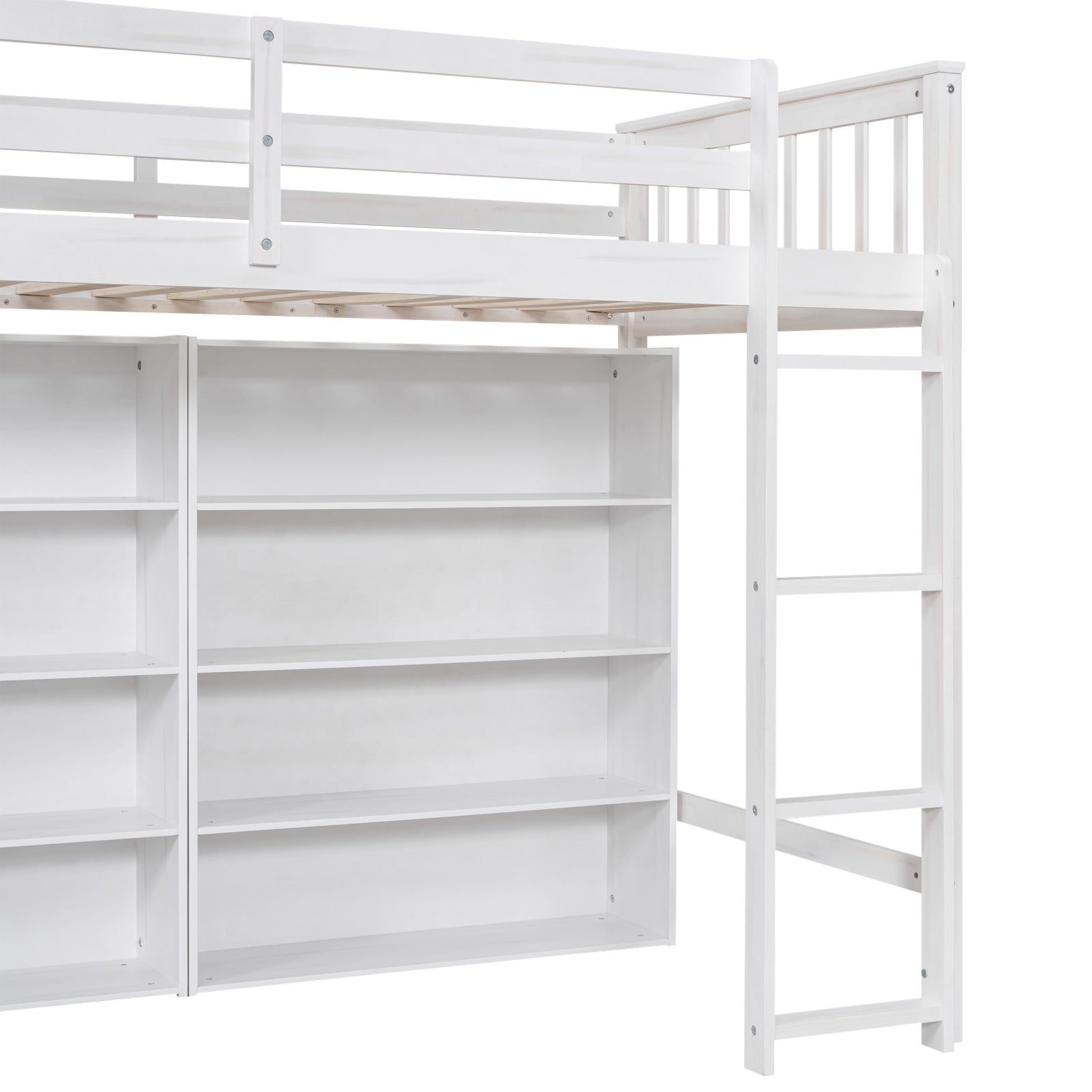 Twin Size Loft Bed with 8 Open Storage Shelves and Built-in Ladder, White - Atlantic Fine Furniture Melbourne FL