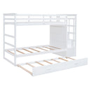 Twin Over Twin Bunk Bed With Trundle And Staircase - White