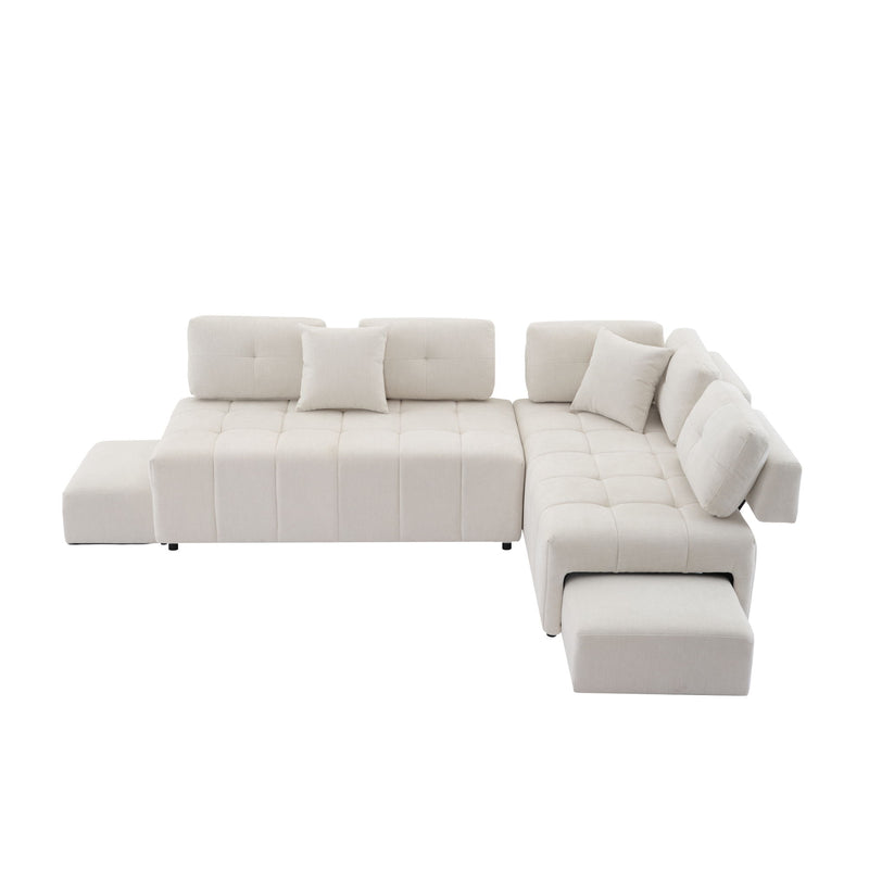 L-Shaped Sofa Sectional Sofa Couch With 2 Stools And 2 Lumbar Pillows For Living Room