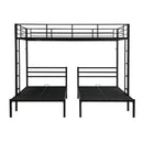 Modern Metal Triple Bunk Bed With Vertical Ladder, Safety Rail, And Storage Shelf - Black