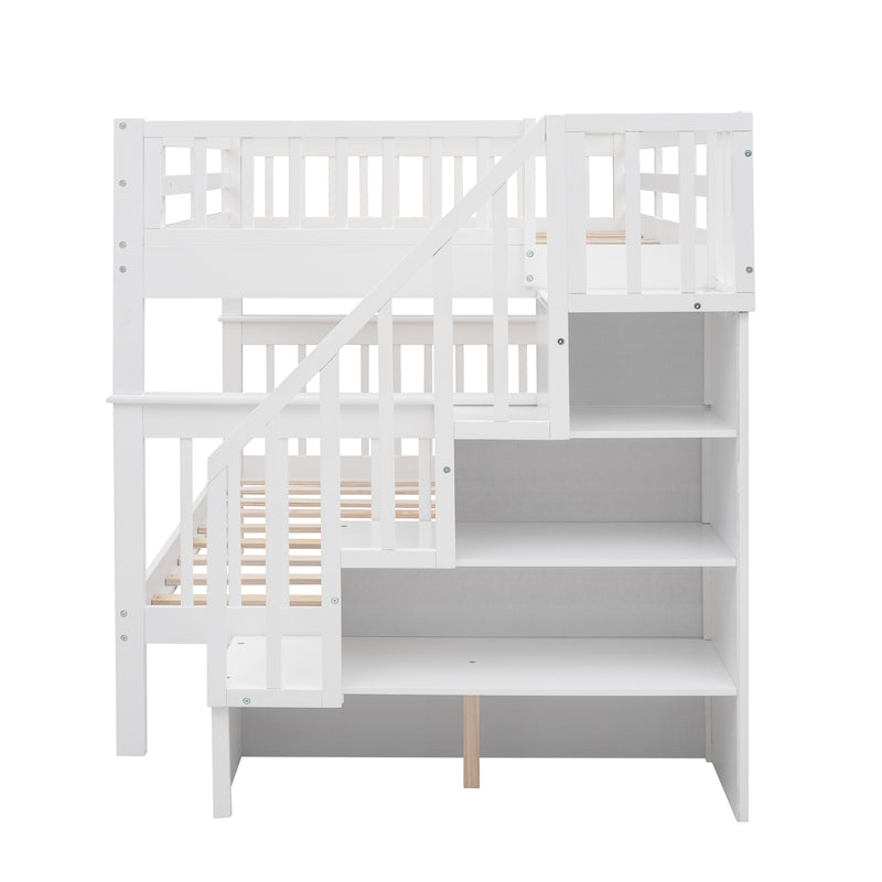 Stairway Full-Over-Full Bunk Bed with Storage and Guard Rail for Bedroom, Dorm, White color(OLD SKU :LP001110AAK)