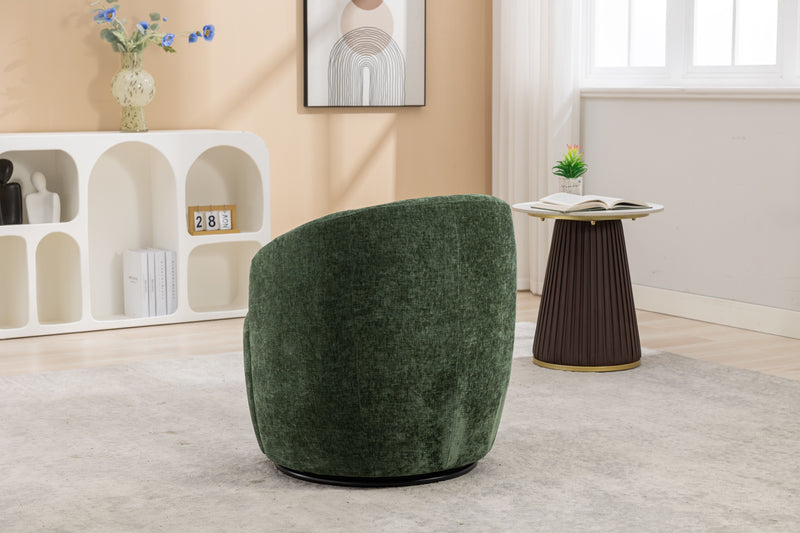 Chenille Fabric Swivel Accent Armchair Barrel Chair With Powder Coating Metal Ring