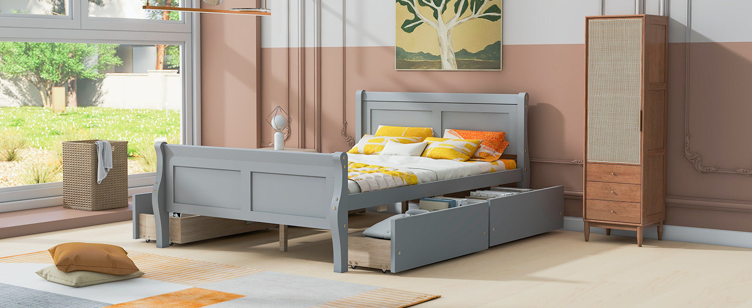 Full Size Wood Platform Bed with 4 Drawers and Streamlined Headboard & Footboard, Gray - Atlantic Fine Furniture Melbourne FL