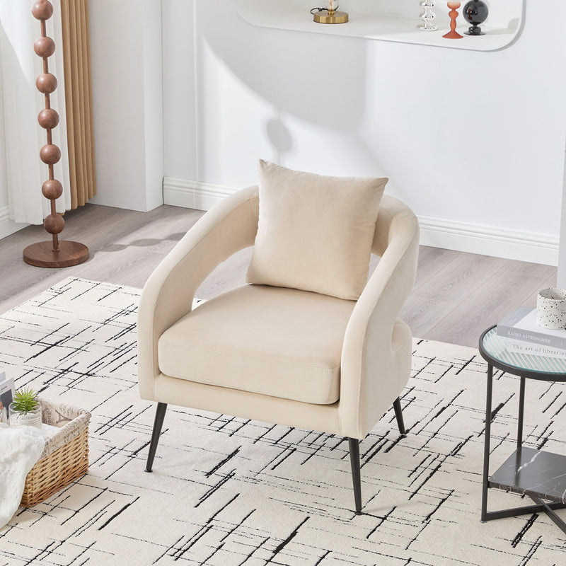 Open Back Accent Chair, Round Armchair For Living Room, Bedroom - Beige